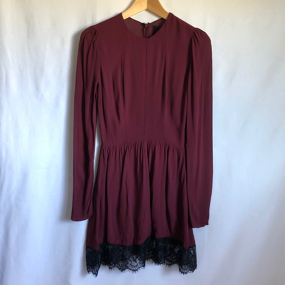 Reformation burgundy long sleeve mini dress